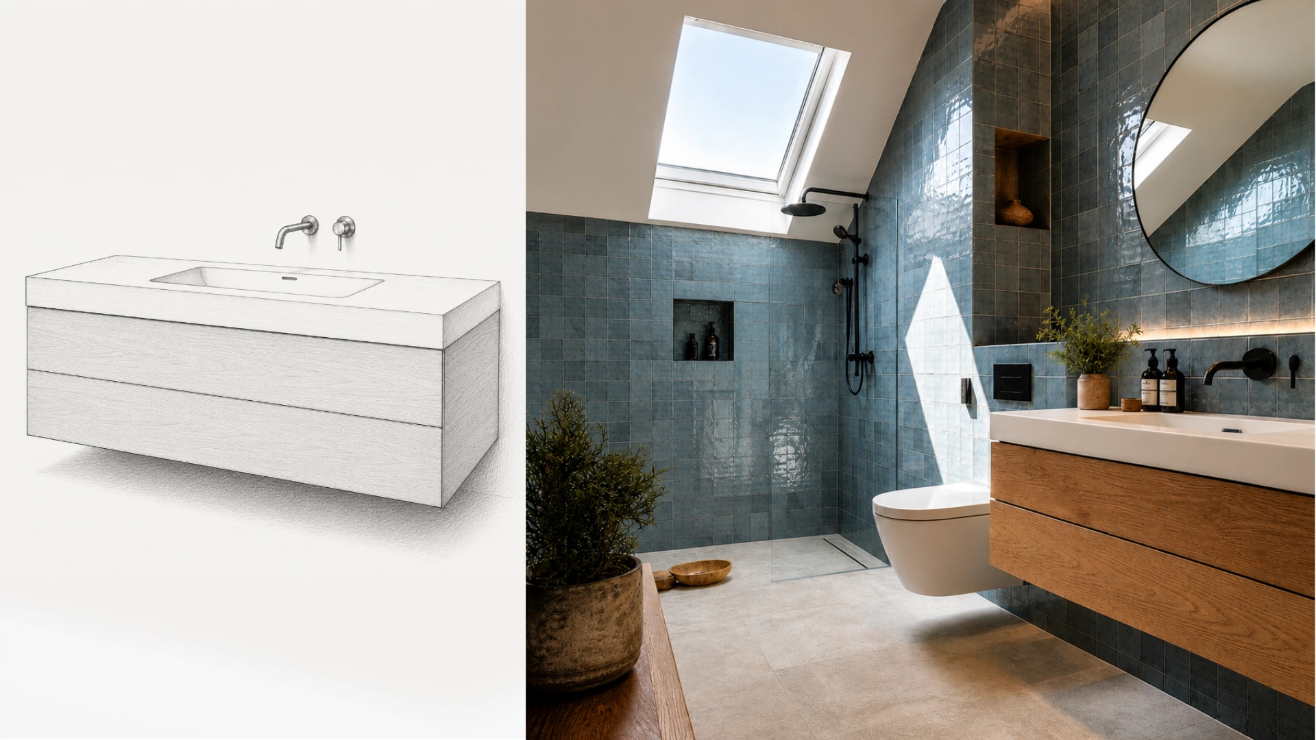 Bathroom vanity sketch to interior
